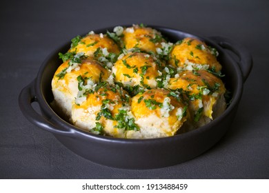 Garlic Bread, Buns. Bread Rolls With Garlic And Parsley. Horizontal Photo