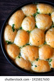 Garlic Bread Buns Seasoned With Parsley In A Pan.