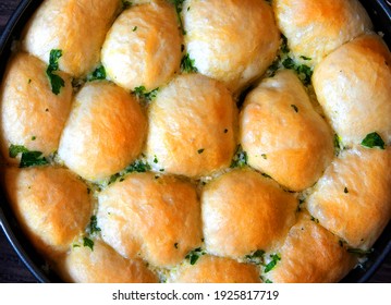 Garlic Bread Buns Seasoned With Parsley In A Pan.