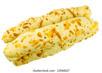 Garlic And Cheese Bread Sticks - Isolated On White