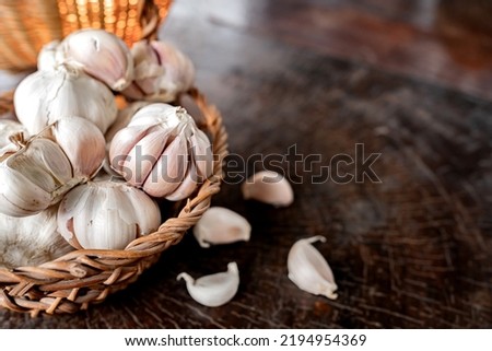 Garlic Cloves and Bulb. Thai organic herb and ingredient for food cooking Thai food. Harvesting in Autumn.