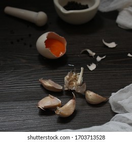 Garlic, Eggyolk, and Blackpepper Preparation for Cooking  - Shutterstock ID 1703713528