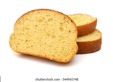 Garlic And Herb Bread Slices On White Background 