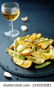 Garlic Herb Roasted Potatoes And Green Beans. Toning. Selective Focus