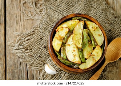 Garlic Herb Roasted Potatoes And Green Beans. Toning. Selective Focus