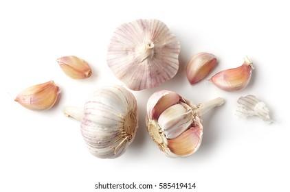 Garlic Isolated On White Background, Top View