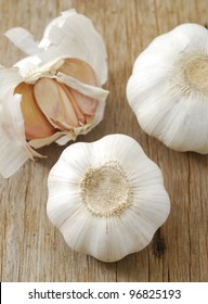 Garlic Isolated On Wood