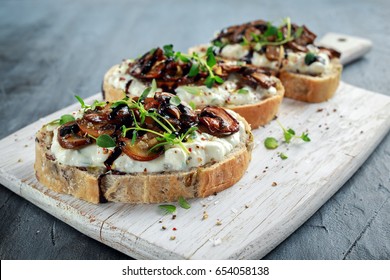 Garlic Mushroom Toast With Creamy Herbed Ricotta Chees Spread