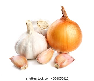 Garlic And Onion Isolated On White