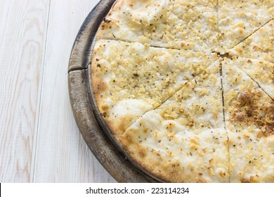 Garlic Pizza Bread On Wood Table 