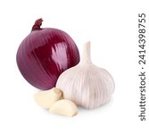 Garlic and red onion isolated on white