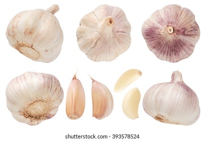 Garlic Set Isolated On White Background. Top View.