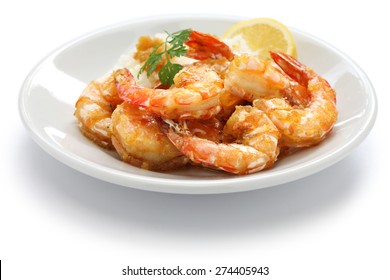 Garlic Shrimp, Hawaiian Food Isolated On White Background