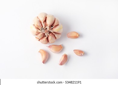 Garlic Top View On White Background