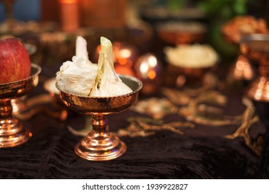 Garlics In The Coopered Bowl For “Haftsin, Haft Sin” Of The Noruz, Iranian Traditional And Cultural Feast