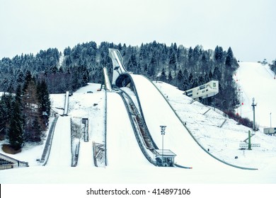 GARMISCH PARTENKIRCHEN, GERMANY - MARCH 13: The winter sport Olympic Stadium  on March 13, 2016 in Garmisch Partenkirchen, Germany.