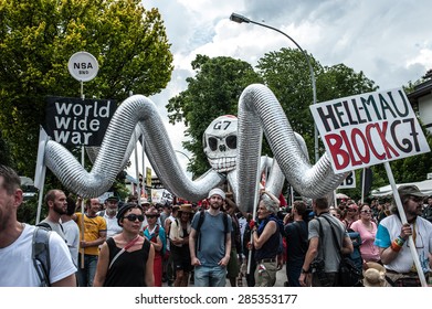 GARMISCH-PARTENKIRCHEN, GERMANY - JUNE 06: Anti-G7 Protesters March The Day Before The Summit Of G7 Leaders. G7 Leaders Will Meet At Nearby Schloss Elmau On June 7-8.