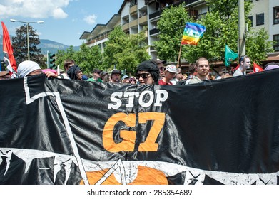 GARMISCH-PARTENKIRCHEN, GERMANY - JUNE 06: Anti-G7 Protesters March The Day Before The Summit Of G7 Leaders. G7 Leaders Will Meet At Nearby Schloss Elmau On June 7-8.