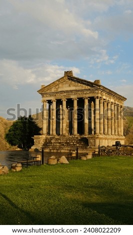 Garni temple in Armenia. Greco-Roman antique building. Vertical view