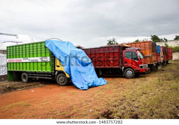Garut, Indonesia - 01th 11 2017:\
Cargo Trucks, Freight Trucks, Shipping Trucks, Box Trucks\
