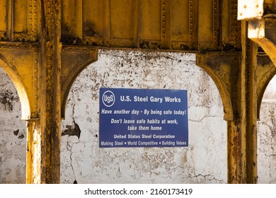 Gary, Indiana, USA - March 28, 2022: Afternoon Light Shines On The Steel Mill Of U.S. United States Steel Corporation Gary Works.