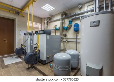 Gas Boilers In Gas Boiler Room.