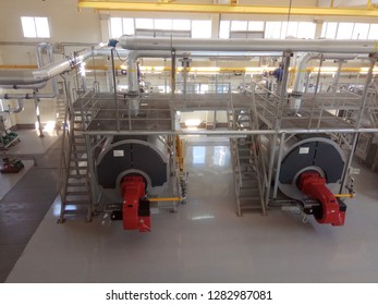 Gas Boilers In Gas Boiler Room For Heat Production