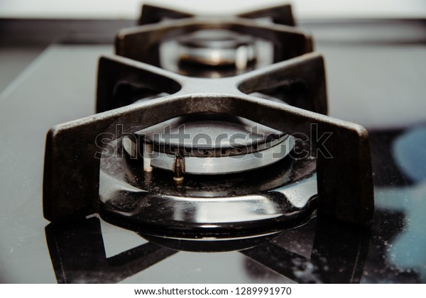 Gas Burners On Black Glass Countertop Stock Photo Edit Now