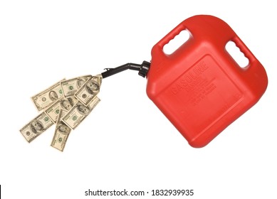 Gas Can Pouring Out Hundreds Of Dollars To Mirror The High Costs Of Gasoline.