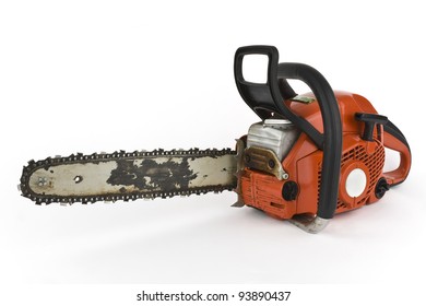 A Gas Chain Saw On A White Background Into.