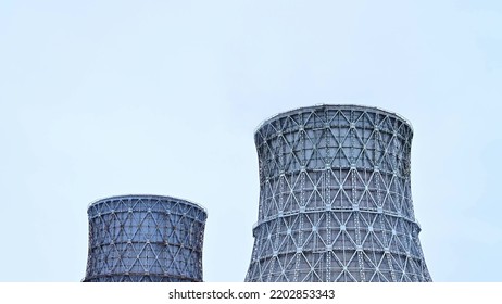 Gas Combined Heat And Power Plant With Huge Pipes, Smoke, Steam, Power Stations On A Frosty Winter Day. The Use Of Natural Gas In The Heat And Power Industry. Crisis Of Lack Of Natural Gas.