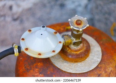 Gas Cylinder Close-up. Top View. High Quality Photo