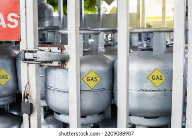 Gas Cylinders. Bottles With Propane In Auto. Production, Delivery And Filling With Natural Gas 