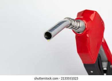 Gas Dripping From Fuel Nozzle. Gasoline Shortage, Price And Ethanol Concept.