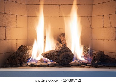 Gas Fireplace In Wall Burning