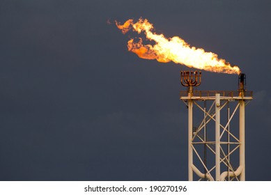 Gas Or Flare Burn On Offshore Platform