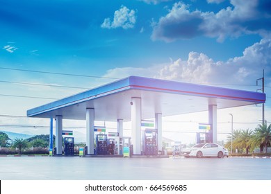 Gas Fuel Station With Clouds And Blue Sky