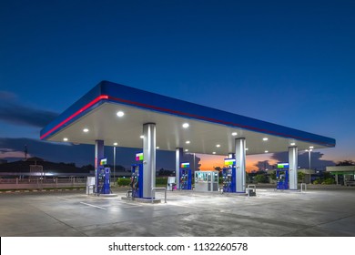 Gas Fuel Station With Sunrise Sky