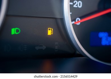 Gas Gauge Fuel Empty. Petrol Tank Meter Car Indicator On Dashboard. Low Gasoline Level. Fuel Gauge Gas