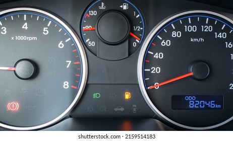 Gas Gauge Fuel Empty. Petrol Tank Meter Car Indicator On Dashboard. Low Gasoline Level. Fuel Gauge Gas