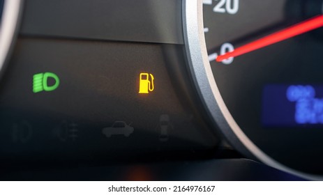 Gas Gauge Fuel Empty. Petrol Tank Meter Car Indicator On Dashboard. Low Gasoline Level. Fuel Gauge Gas