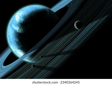 A gas giant planet with a system of planetary rings and shepard moons. - Powered by Shutterstock