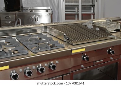 Gas Hob Stove And Grill In Professional Kitchen Restaurant