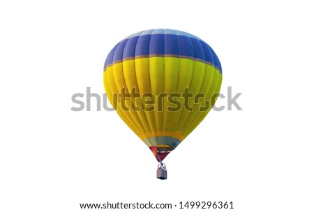 Gas hot air baloon in a blue and yellow colour isolated on a white background. 
