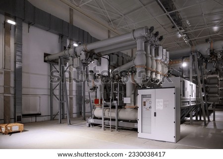 A gas insulated switchgear(GIS) in control building for extra high voltage electrical power substation. Sulfur hexafluoride used in the electrical industry as a gaseous dielectric.