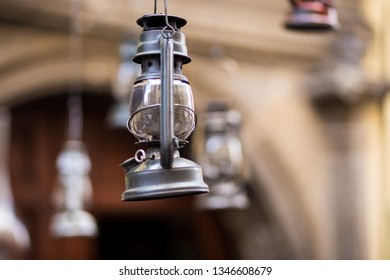 Gas lamps decor in famous cafe Gasova Lyampa in Lviv - Shutterstock ID 1346608679