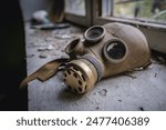 Gas mask in bandoned Radioecology Laboratory in former fish farm in Chernobyl Exclusion Zone, Ukraine