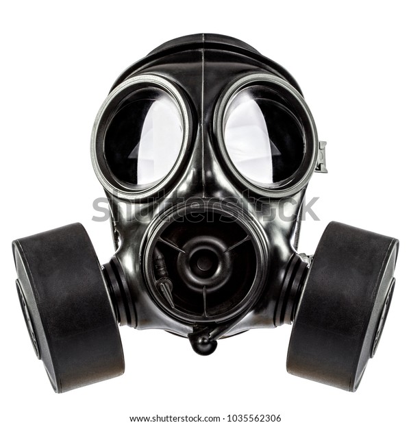 gas mask double\
filter on white background
