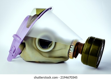 Gas Mask With Medical Face Shield On White Background