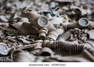 Gas Mask In School. Prypiat - Chernobyl Zone. Nuclear Disaster. Abandoned Place. Ukraine